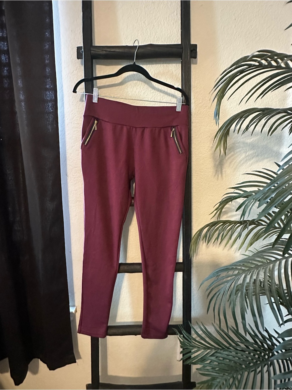 Girls' Stretch Ponte Pants in Burgundy - Unbranded